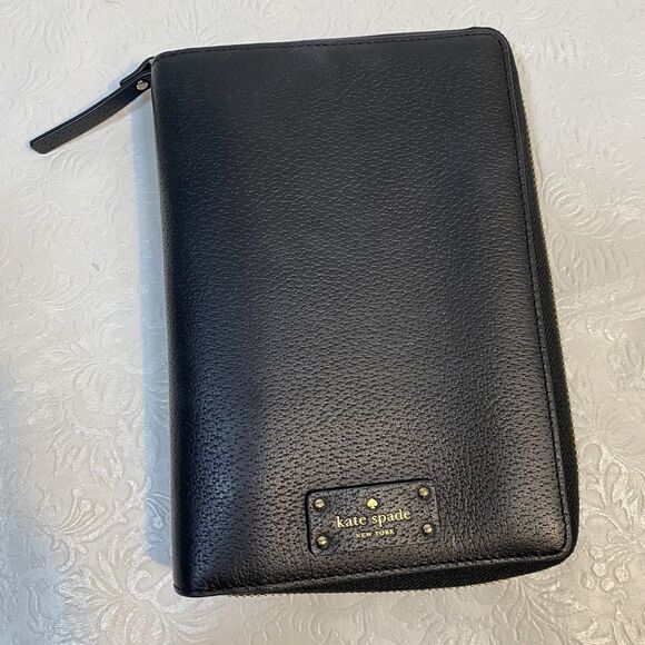 Kate Spade Black Leather 6 Ring Personal Organizer Planner - Picture 2 of 16
